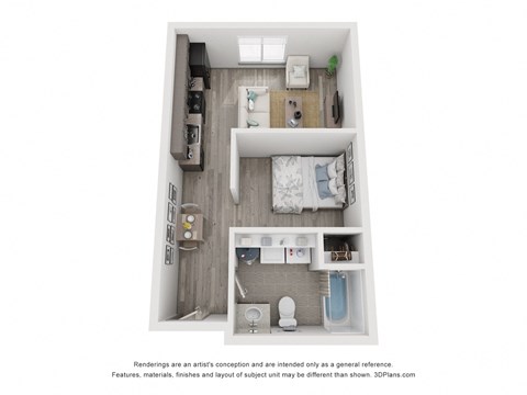 Floor plan for studio, 1 bath, 465 sqft